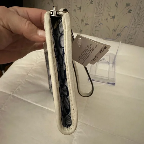 Coach Signature Denim Wristlet with Leather Trim - Picture 6 of 11